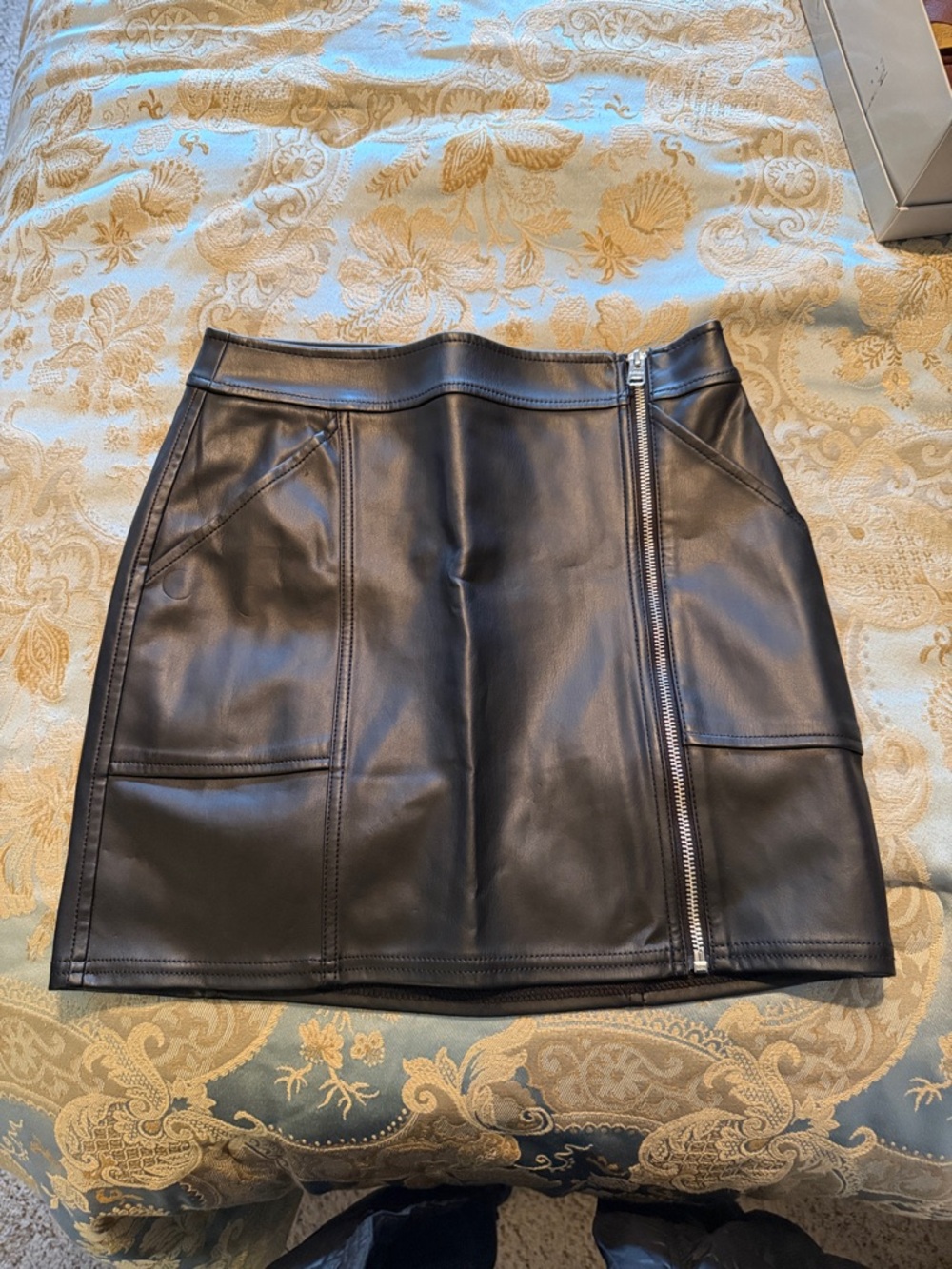 Express Black Faux Leather Mini Skirt with Asymmetrical Silver Zip
